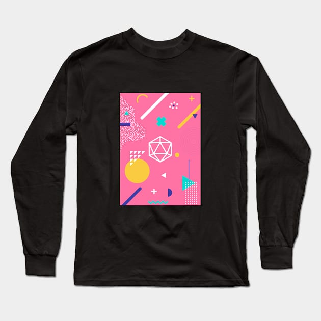 Polyhedral Dice Set Memphis Design Pink Tabletop RPG Long Sleeve T-Shirt by dungeonarmory